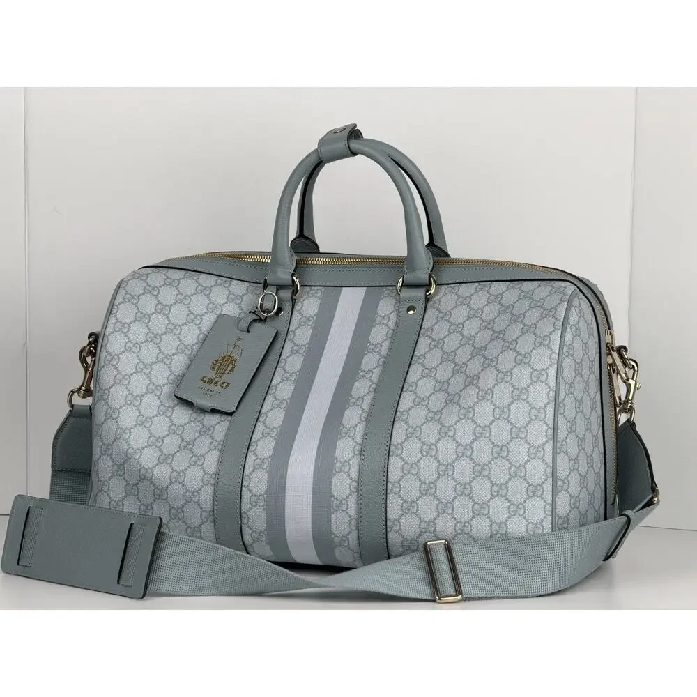 Gucci Ophidia Medium Duffle Bag in Blue GG Supreme Canvas and Leather